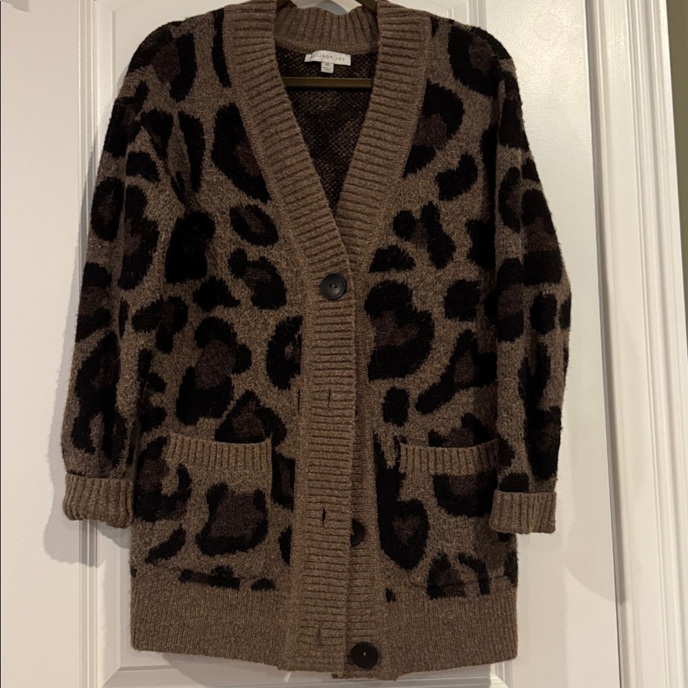 Allison Joy Animal Print Cardigan in Brown and Black - Picture 4 of 4